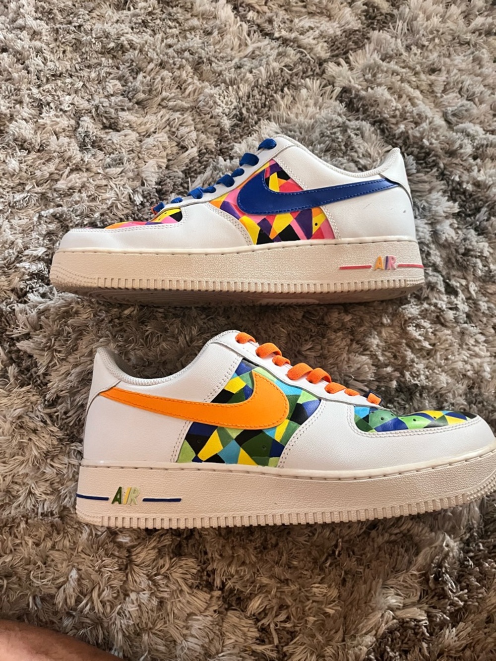 Nike AF1 low Colorblock Sneakers with Orange & Blue Laces. Customized M9/W10.5 - Picture 3 of 7